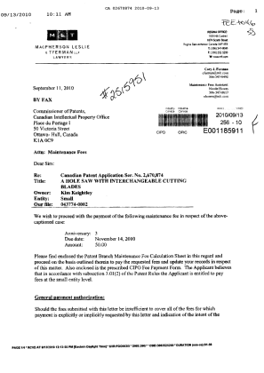 Canadian Patent Document 2670874. Correspondence 20100913. Image 1 of 3