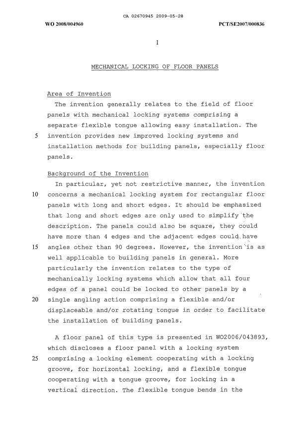 Canadian Patent Document 2670945. Description 20131215. Image 1 of 48