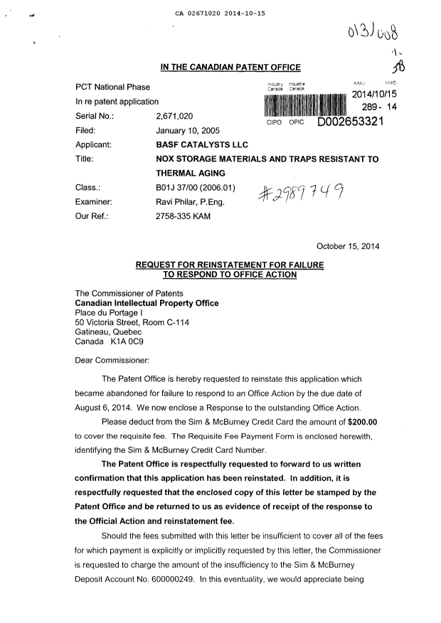 Canadian Patent Document 2671020. Prosecution-Amendment 20141015. Image 1 of 15