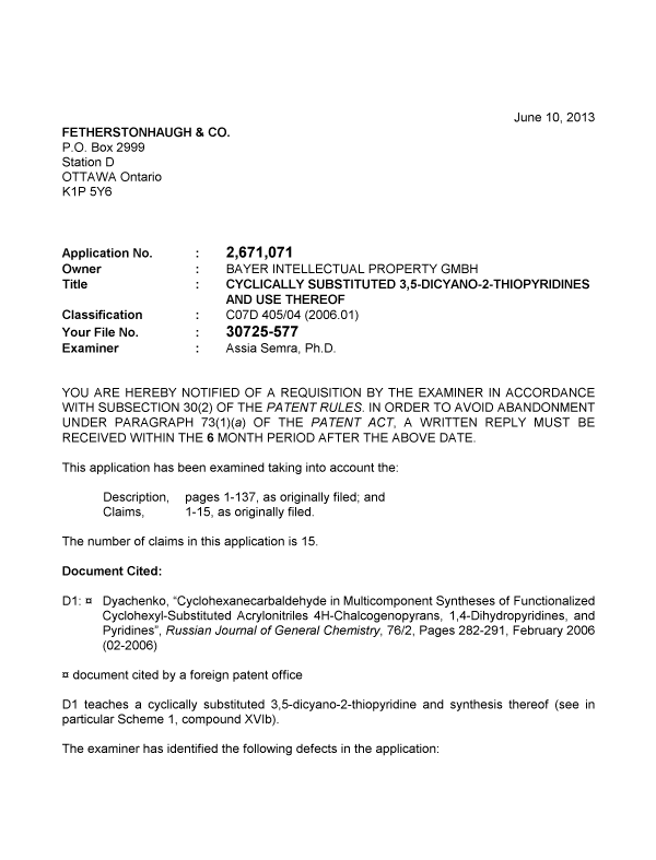 Canadian Patent Document 2671071. Prosecution-Amendment 20130610. Image 1 of 3