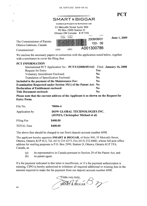 Canadian Patent Document 2671332. Assignment 20090601. Image 1 of 2