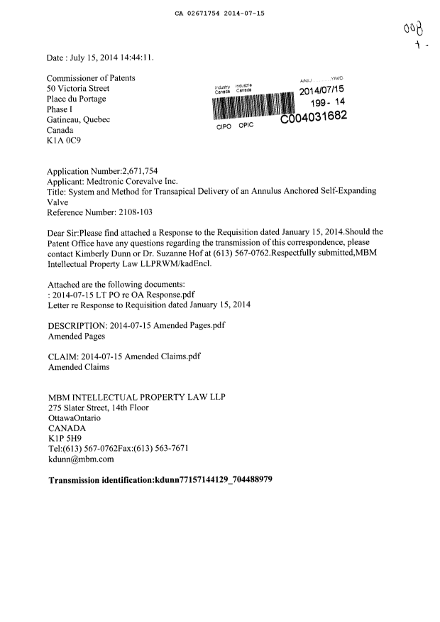 Canadian Patent Document 2671754. Prosecution-Amendment 20131215. Image 1 of 21