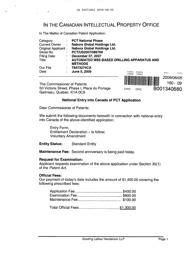 Document de brevet canadien 2671822. Cession 20090605. Image 1 de 4