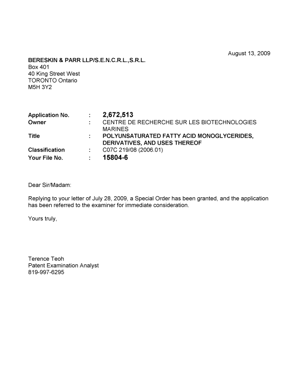 Canadian Patent Document 2672513. Prosecution-Amendment 20090813. Image 1 of 1