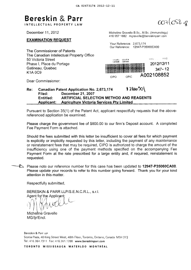 Canadian Patent Document 2673174. Prosecution-Amendment 20111211. Image 1 of 1