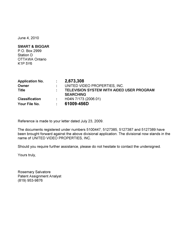 Canadian Patent Document 2673308. Correspondence 20100604. Image 1 of 1