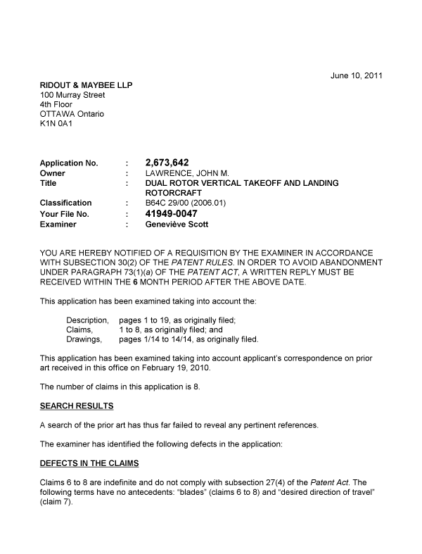 Document de brevet canadien 2673642. Poursuite-Amendment 20110610. Image 1 de 2