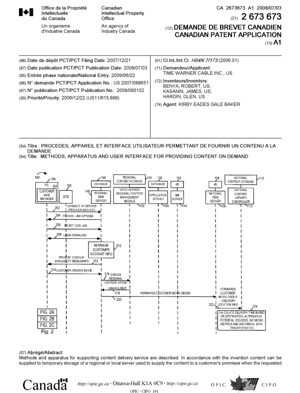 Document de brevet canadien 2673673. Page couverture 20091002. Image 1 de 2