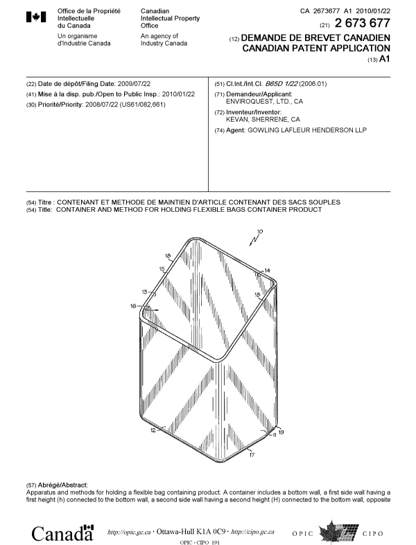 Canadian Patent Document 2673677. Cover Page 20091213. Image 1 of 2