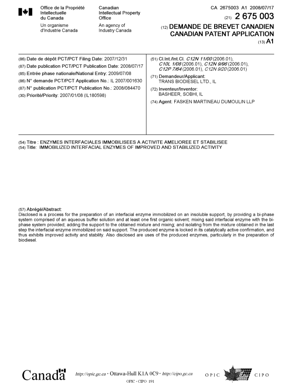Document de brevet canadien 2675003. Page couverture 20081216. Image 1 de 1