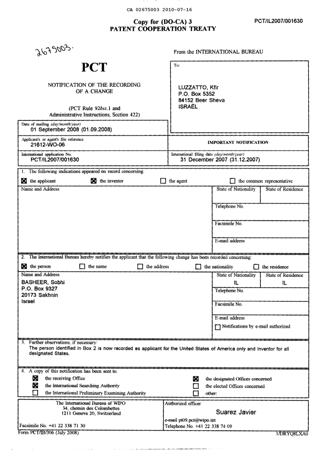 Document de brevet canadien 2675003. PCT 20091216. Image 1 de 1