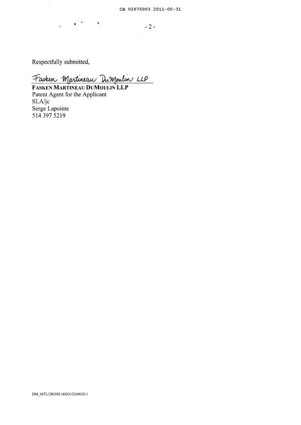 Document de brevet canadien 2675003. Poursuite-Amendment 20101231. Image 2 de 2
