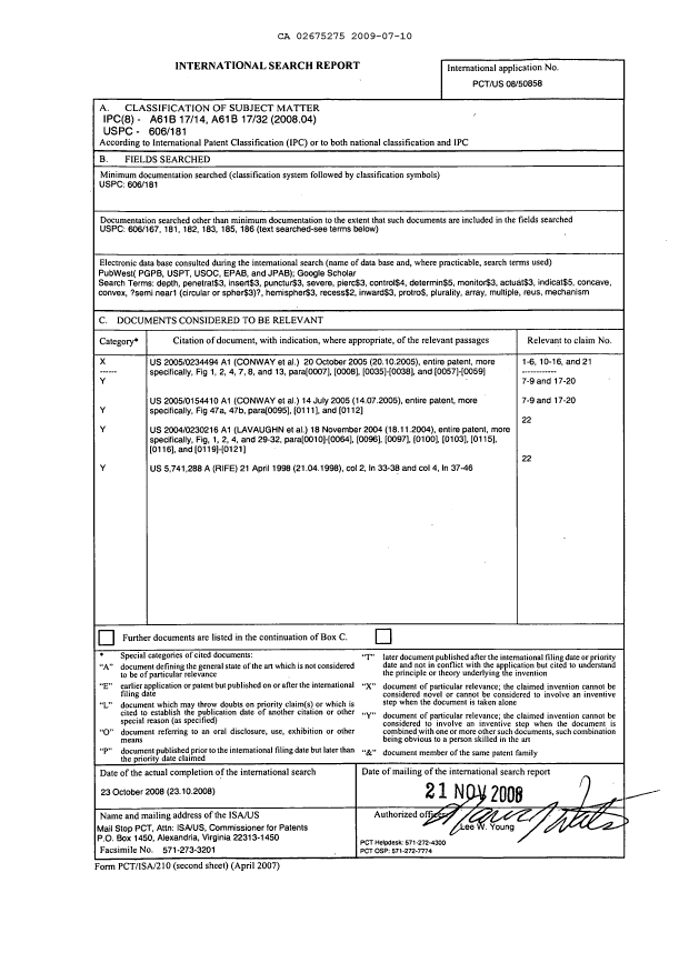 Canadian Patent Document 2675275. PCT 20081210. Image 1 of 3