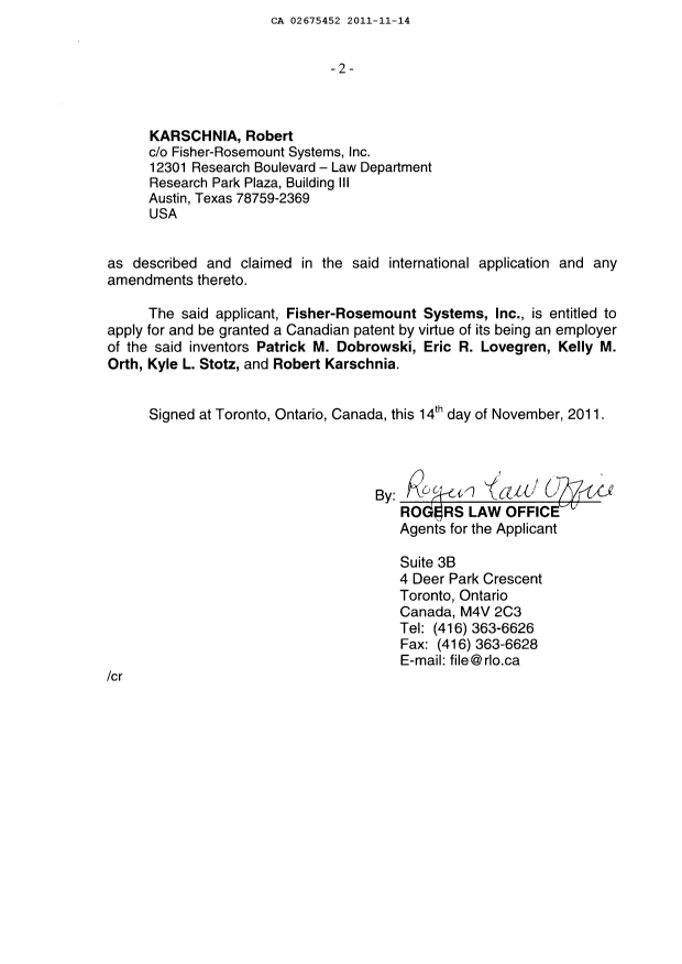 Canadian Patent Document 2675452. Correspondence 20111114. Image 4 of 4