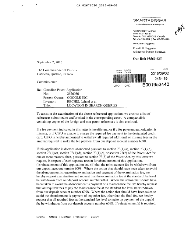 Canadian Patent Document 2676030. Prosecution-Amendment 20141202. Image 1 of 2