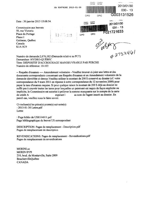 Document de brevet canadien 2676182. Poursuite-Amendment 20130130. Image 1 de 12