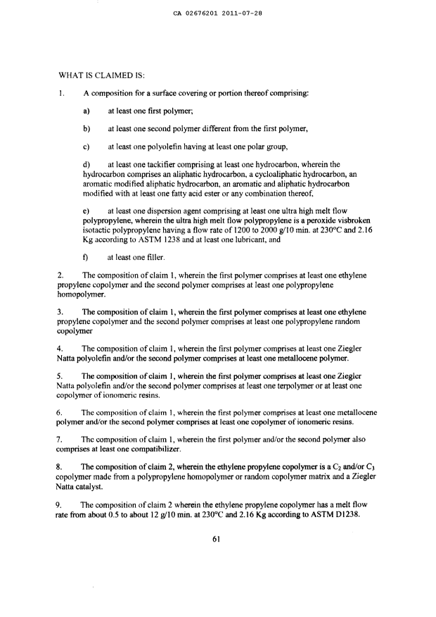 Document de brevet canadien 2676201. Revendications 20110728. Image 1 de 6