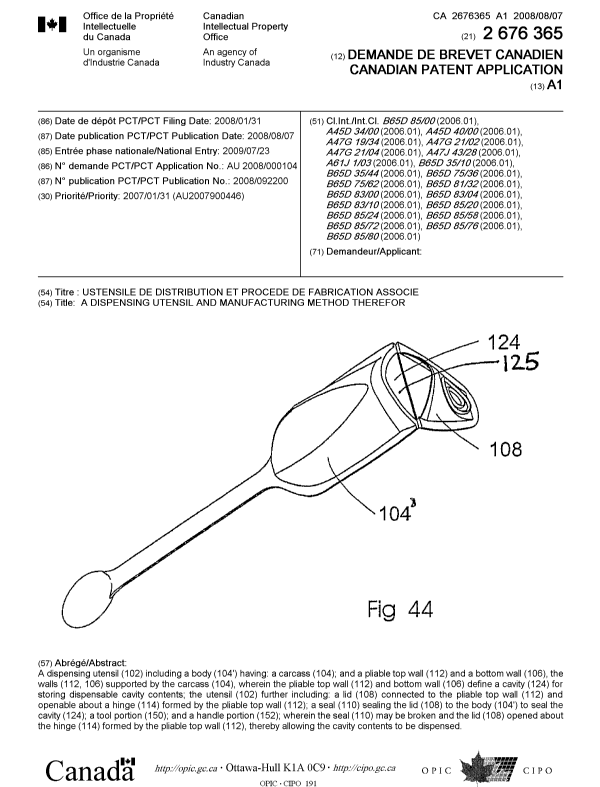 Canadian Patent Document 2676365. Cover Page 20091023. Image 1 of 2