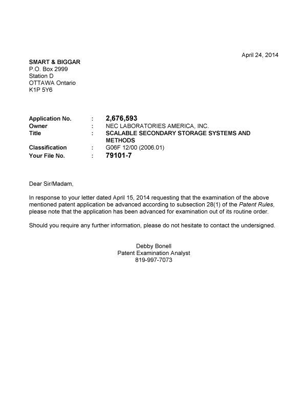 Document de brevet canadien 2676593. Poursuite-Amendment 20140424. Image 1 de 1