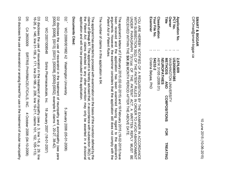 Canadian Patent Document 2676609. Prosecution-Amendment 20150610. Image 1 of 5
