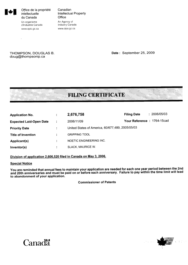 Canadian Patent Document 2676758. Correspondence 20081225. Image 1 of 1