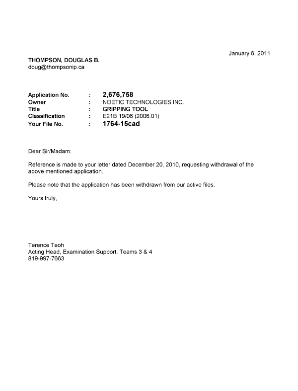 Canadian Patent Document 2676758. Prosecution-Amendment 20101206. Image 1 of 1