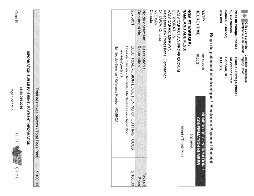 Document de brevet canadien 2676851. Taxes 20101218. Image 1 de 1