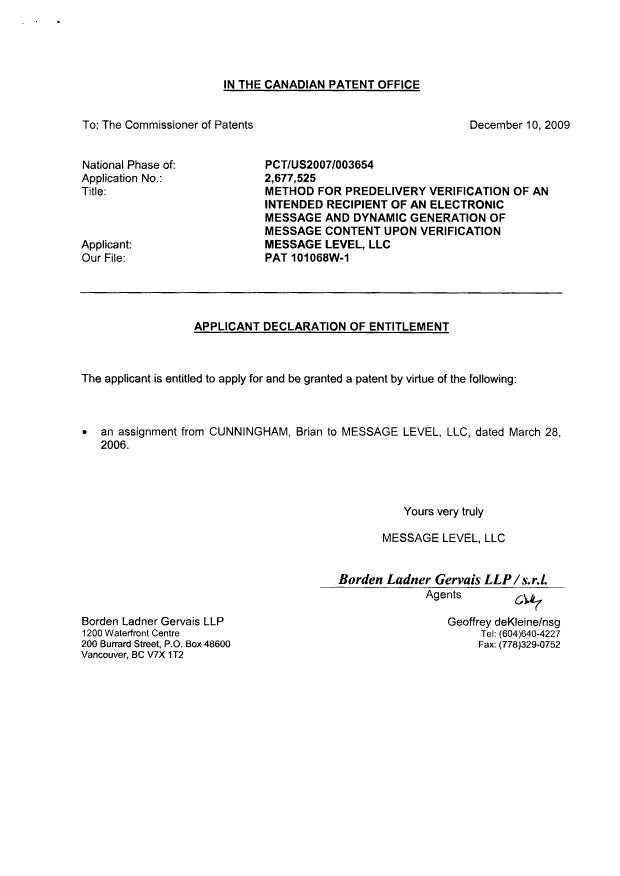 Canadian Patent Document 2677525. Correspondence 20081210. Image 2 of 2