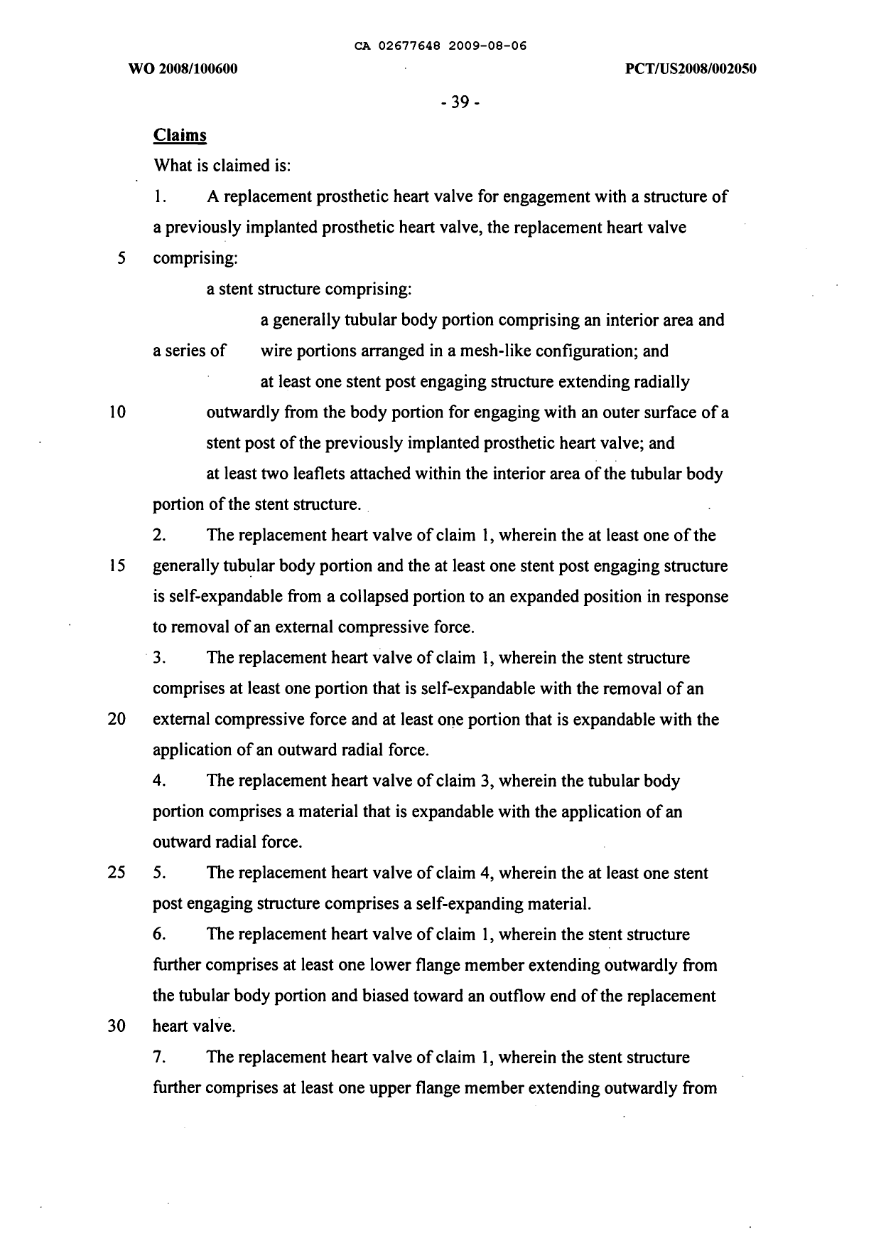 Document de brevet canadien 2677648. Revendications 20081206. Image 1 de 2