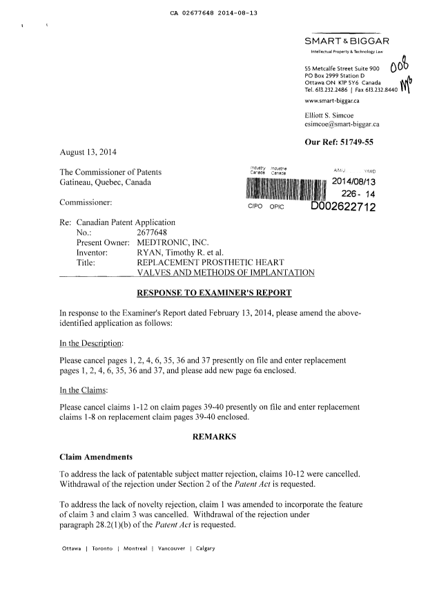 Canadian Patent Document 2677648. Prosecution-Amendment 20131213. Image 1 of 13