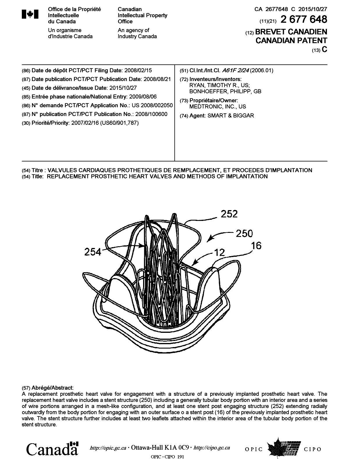 Document de brevet canadien 2677648. Page couverture 20141207. Image 1 de 1
