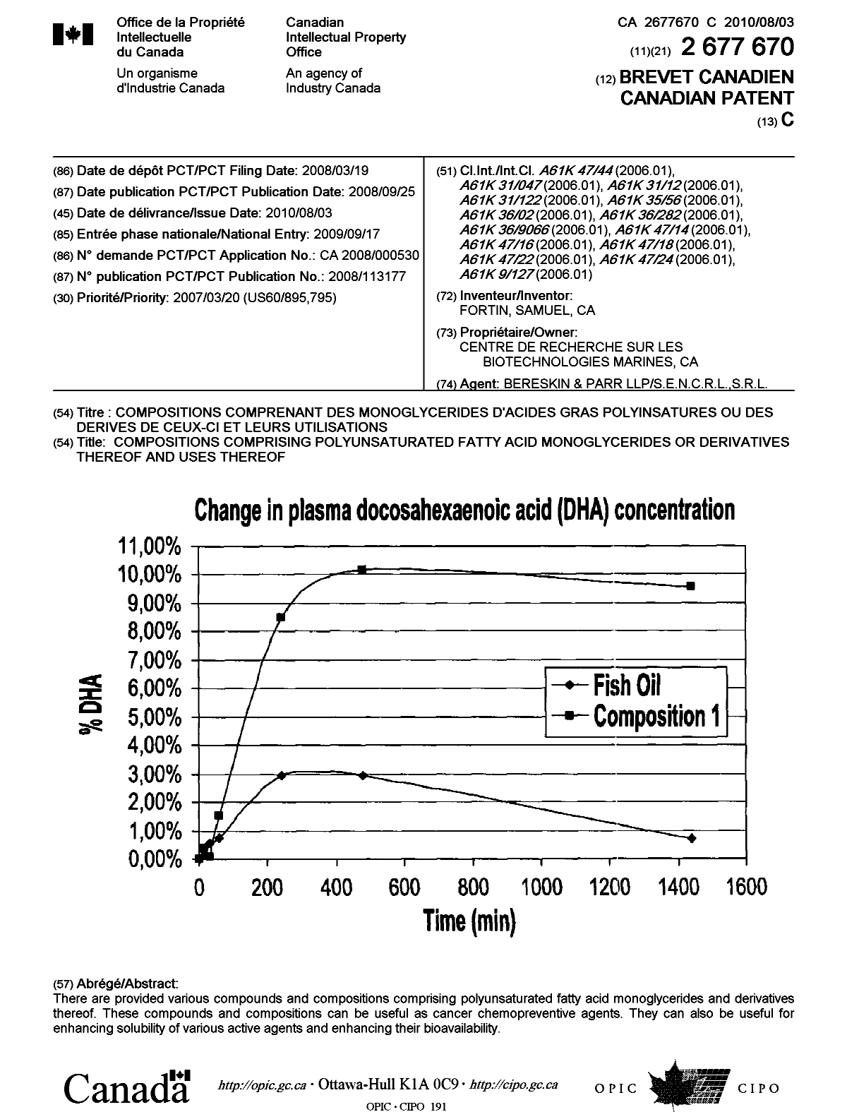Document de brevet canadien 2677670. Page couverture 20100715. Image 1 de 1