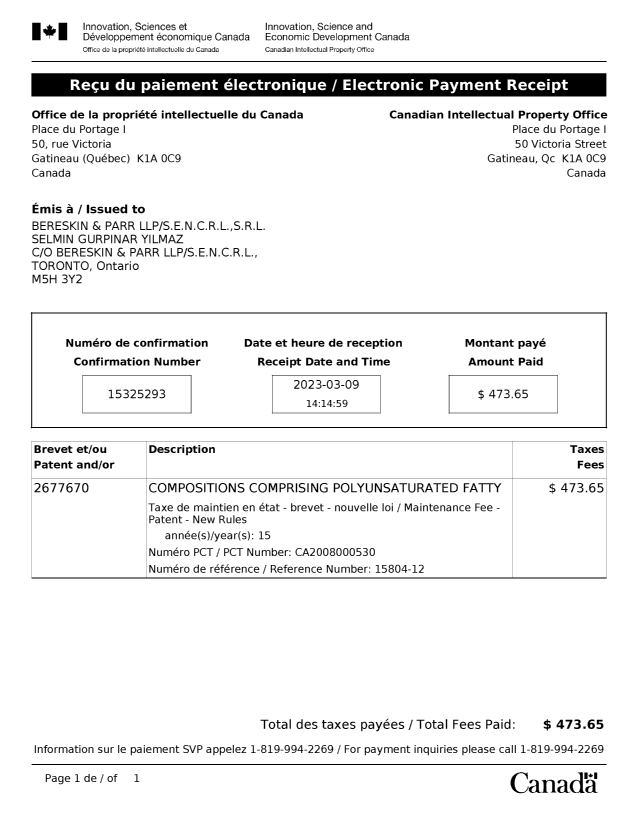 Document de brevet canadien 2677670. Paiement de taxe périodique 20230309. Image 1 de 1