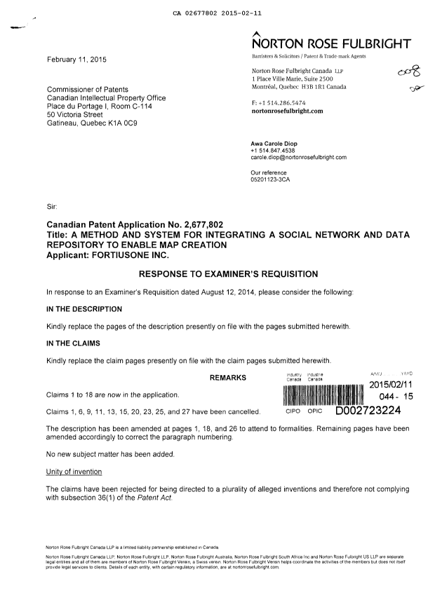 Document de brevet canadien 2677802. Poursuite-Amendment 20150211. Image 1 de 31