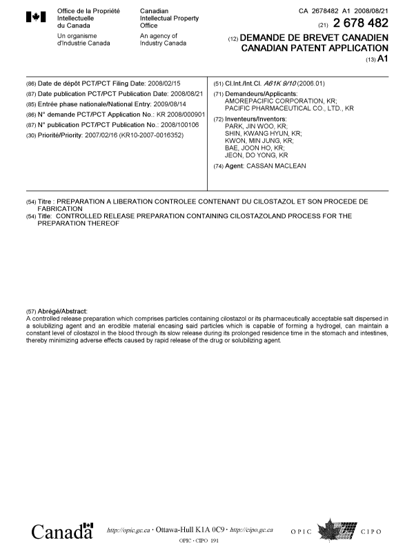Document de brevet canadien 2678482. Page couverture 20091109. Image 1 de 1