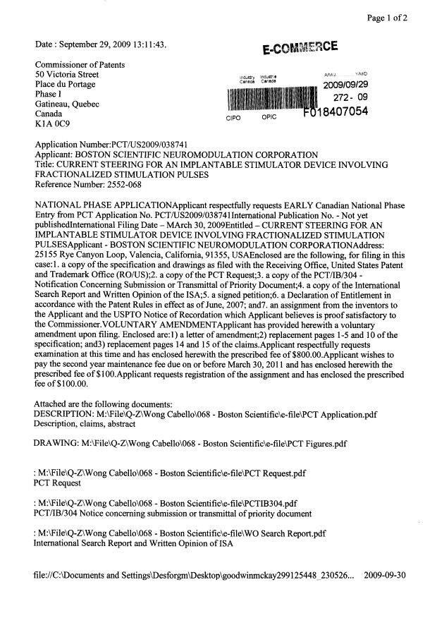 Document de brevet canadien 2678533. Cession 20090929. Image 1 de 15