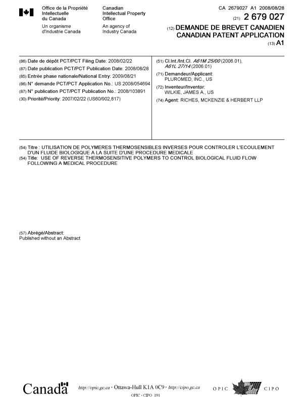 Document de brevet canadien 2679027. Page couverture 20081216. Image 1 de 1