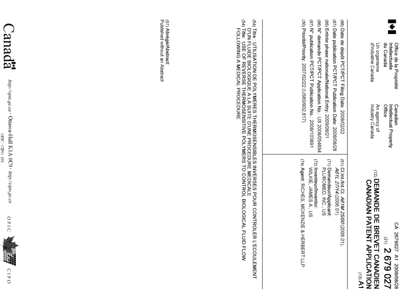 Document de brevet canadien 2679027. Page couverture 20081216. Image 1 de 1