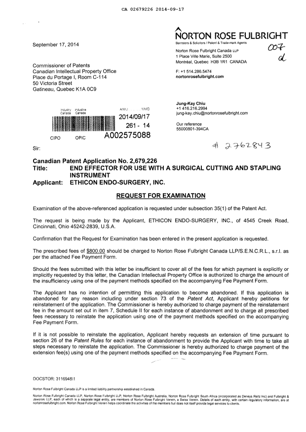 Document de brevet canadien 2679226. Poursuite-Amendment 20131217. Image 1 de 2