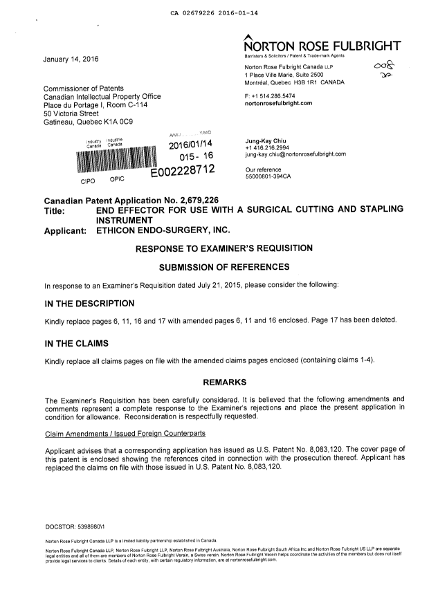 Canadian Patent Document 2679226. Prosecution-Amendment 20151214. Image 1 of 8