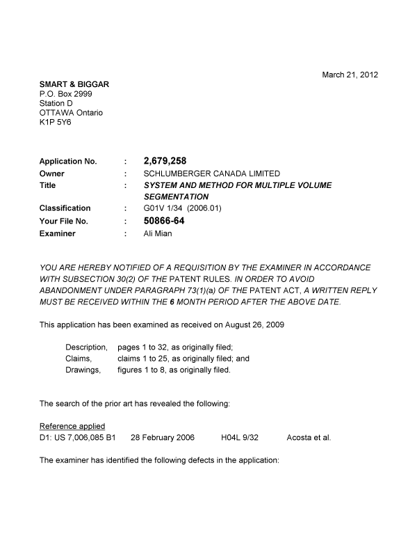 Canadian Patent Document 2679258. Prosecution-Amendment 20111221. Image 1 of 3