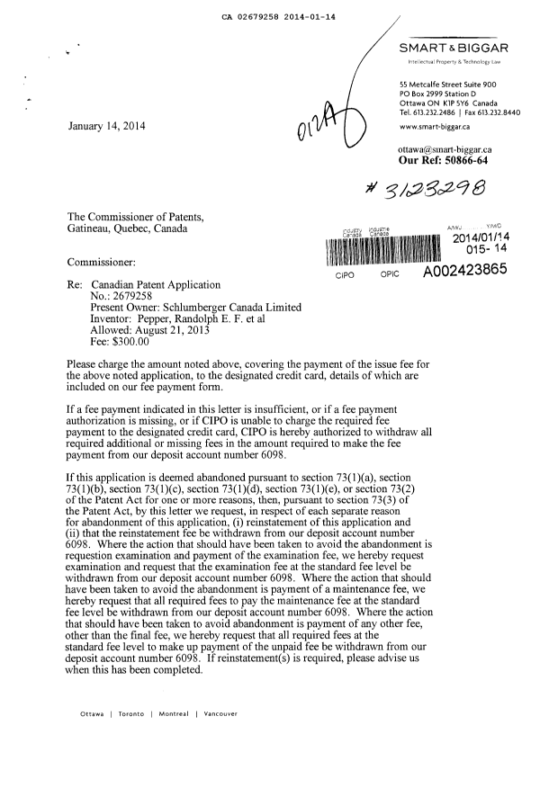 Canadian Patent Document 2679258. Correspondence 20131214. Image 1 of 2