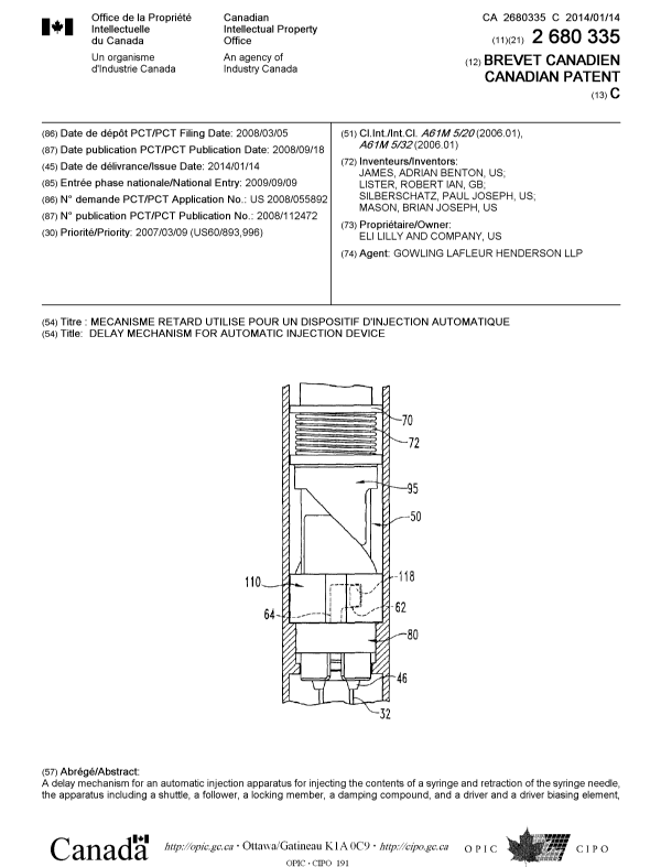 Document de brevet canadien 2680335. Page couverture 20131217. Image 1 de 2