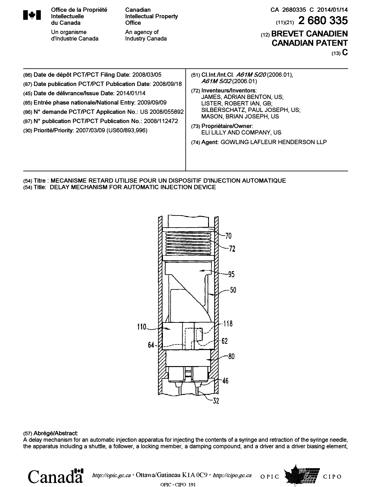Canadian Patent Document 2680335. Cover Page 20131217. Image 1 of 2
