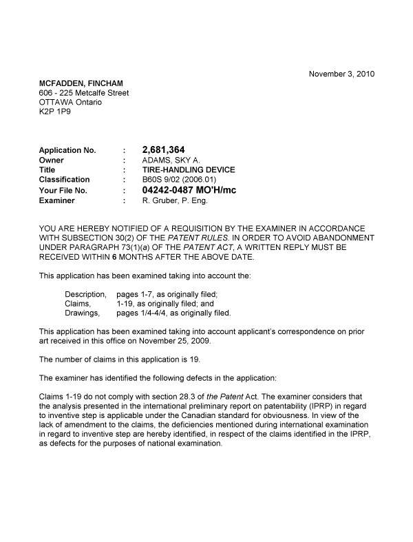Canadian Patent Document 2681364. Prosecution-Amendment 20101103. Image 1 of 2