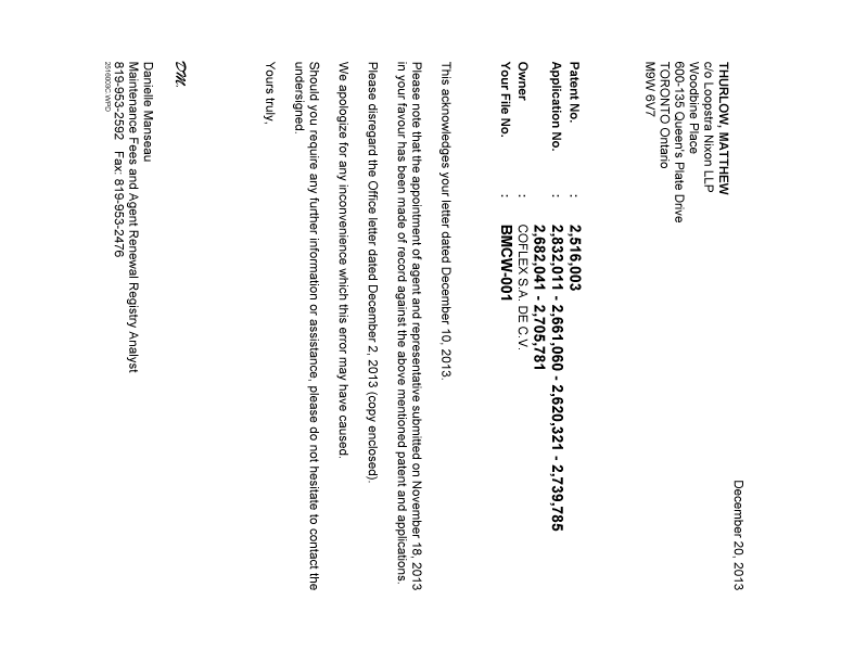 Canadian Patent Document 2682041. Correspondence 20131220. Image 1 of 1