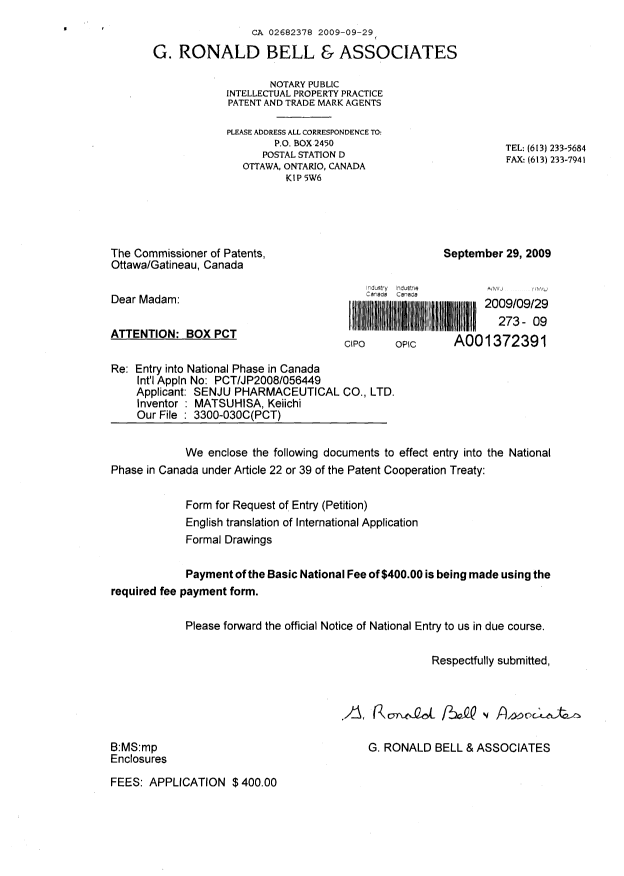 Document de brevet canadien 2682378. Cession 20090929. Image 1 de 3
