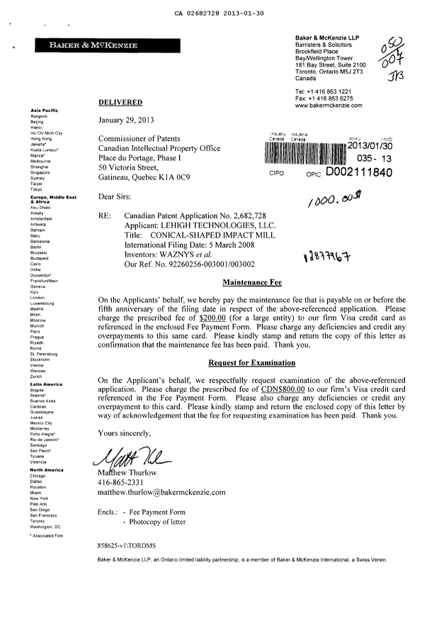 Canadian Patent Document 2682728. Prosecution-Amendment 20130130. Image 1 of 1