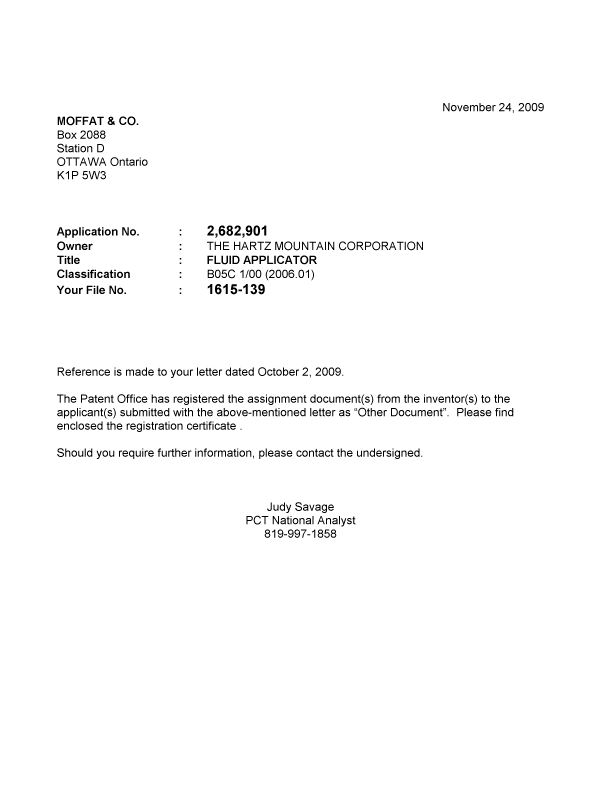 Canadian Patent Document 2682901. Correspondence 20081221. Image 1 of 1