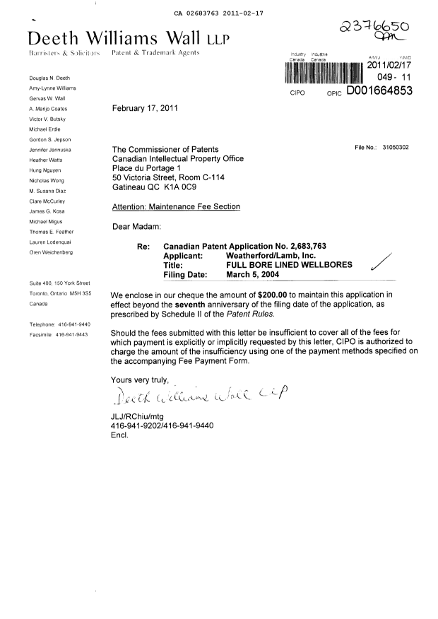 Canadian Patent Document 2683763. Fees 20101217. Image 1 of 1